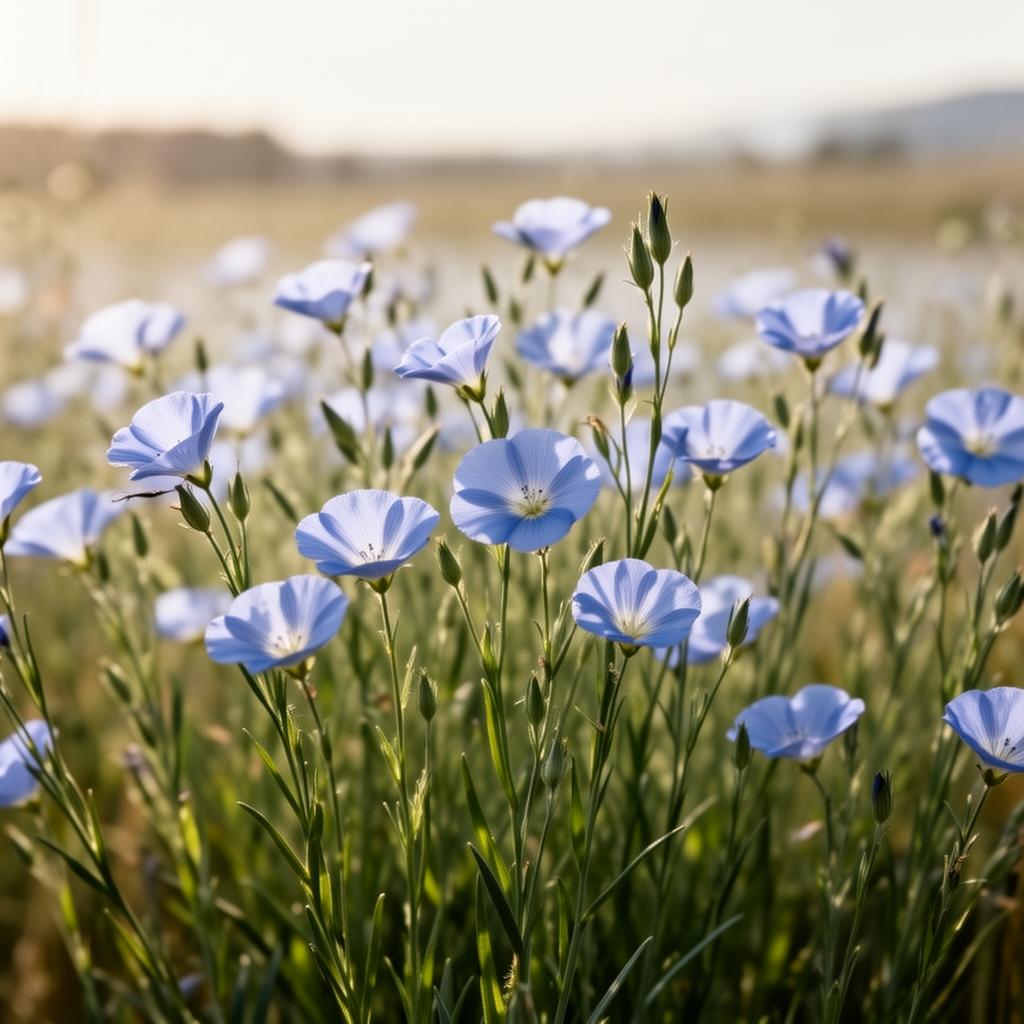 Flores azules de la planta de linaza en un campo